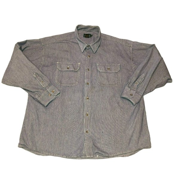 BLUE WHITE STRIPED BRUSHPOPPER SHIRT SZ 3XL HEAVY DUTY DENIM COTTON CABELAS MENS - Picture 1 of 5